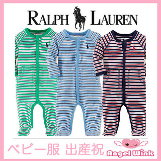 ラルフローレン カバーオール ベビー 出産祝 ラグランボーダー[POLO RALPH LAUREN] オールロンパース長袖