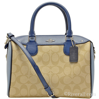 COACH 2wayショルダーバッグ ミニボストン レディース ライトカーキxブルーマルチ PVCxレザー f57495svllo